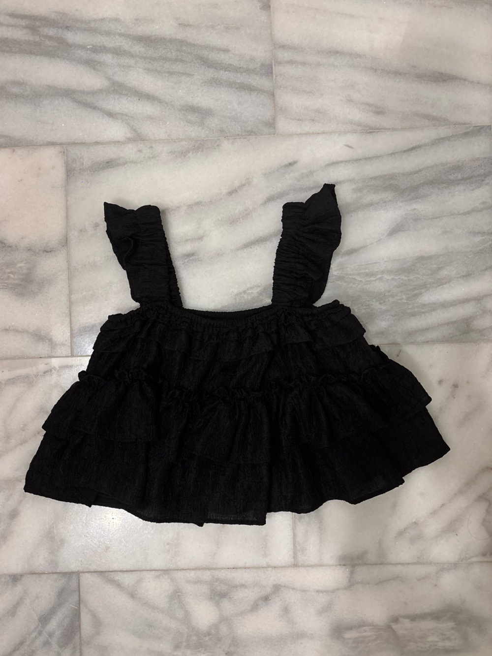 Black Ruffled Crop Top